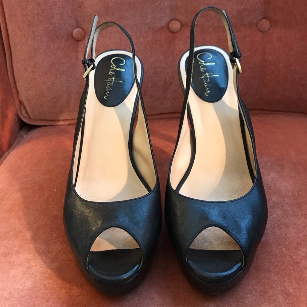 Cole Haan Black Leather Slingback Pumps